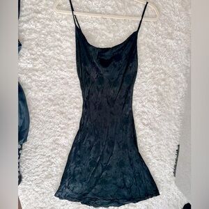 Audrey 3+1 Black Satin Slip Dress with Floral Accents